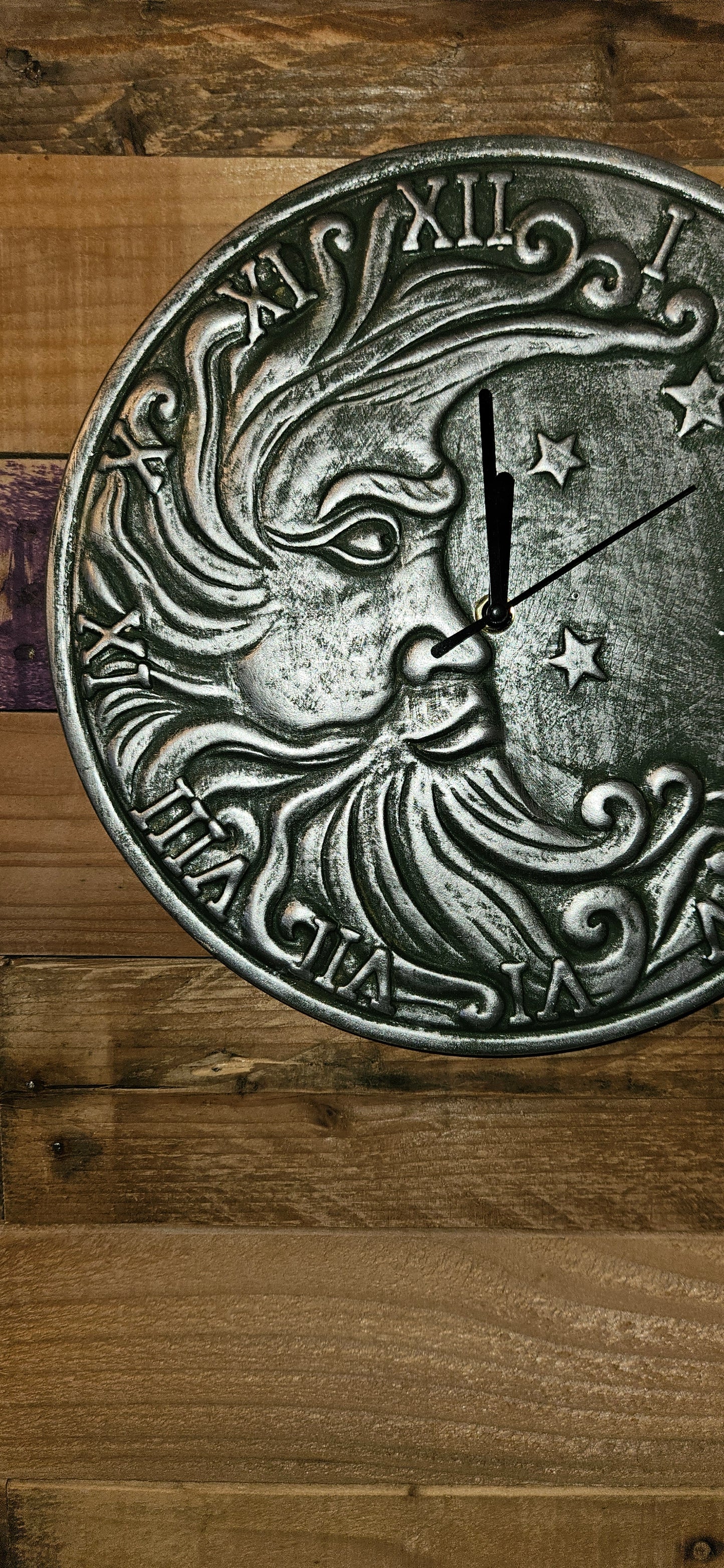 Silver Effect Terracotta Moon Clock 30cm