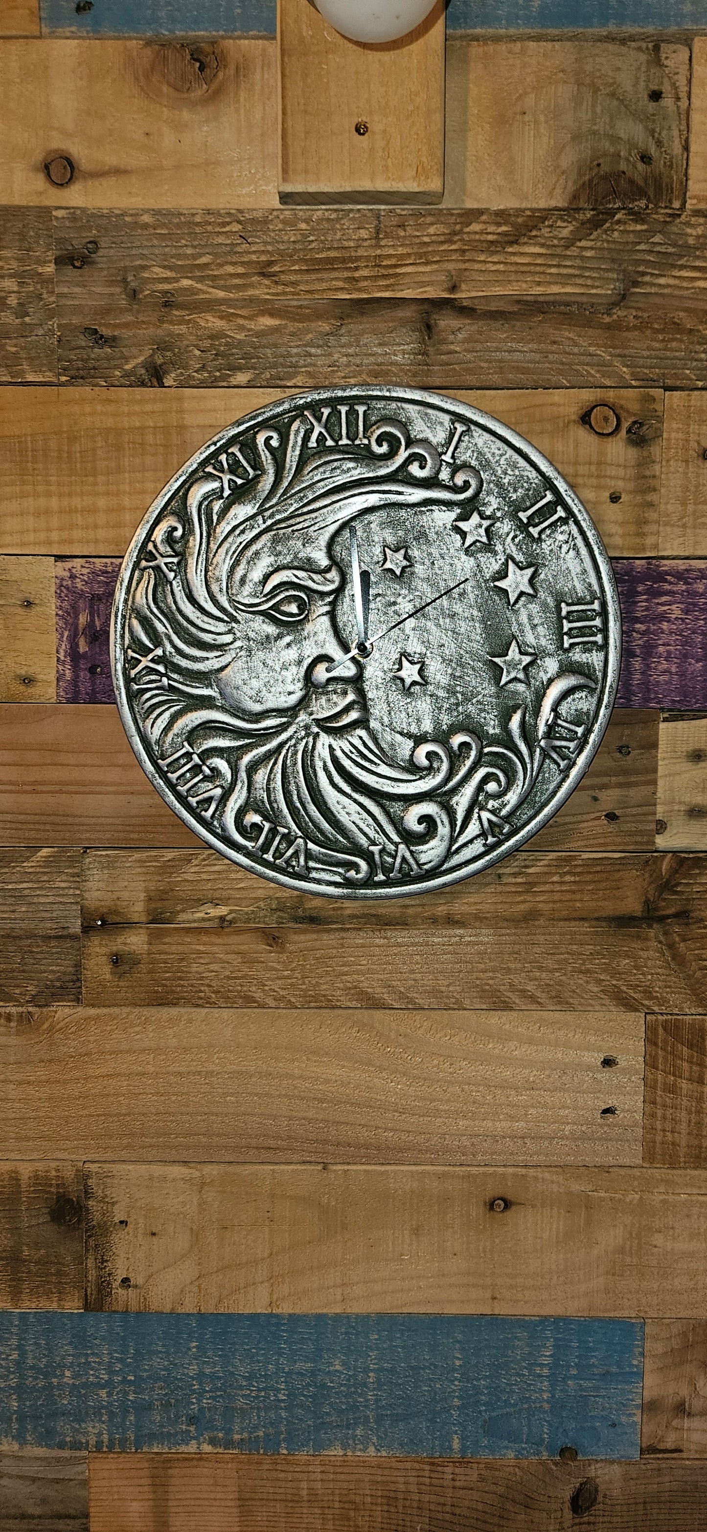 Silver Effect Terracotta Moon Clock 30cm