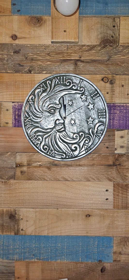 Silver Effect Terracotta Moon Clock 30cm