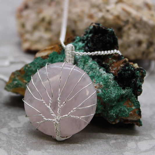 Tree Of Life Indian Crystal Necklace - Rose Quartz