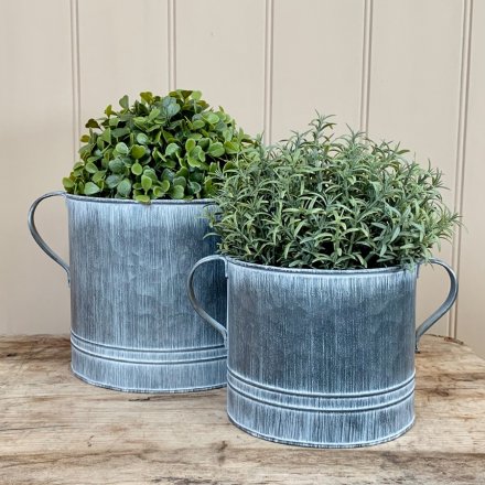 Distressed Metal Pots With Ears
