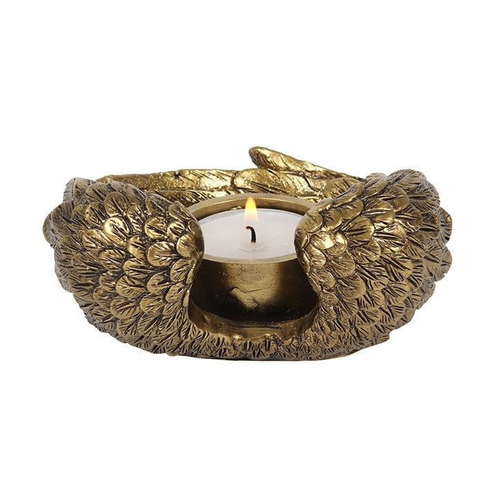 Antique Gold Effect Angwl Wing Tealight Holder