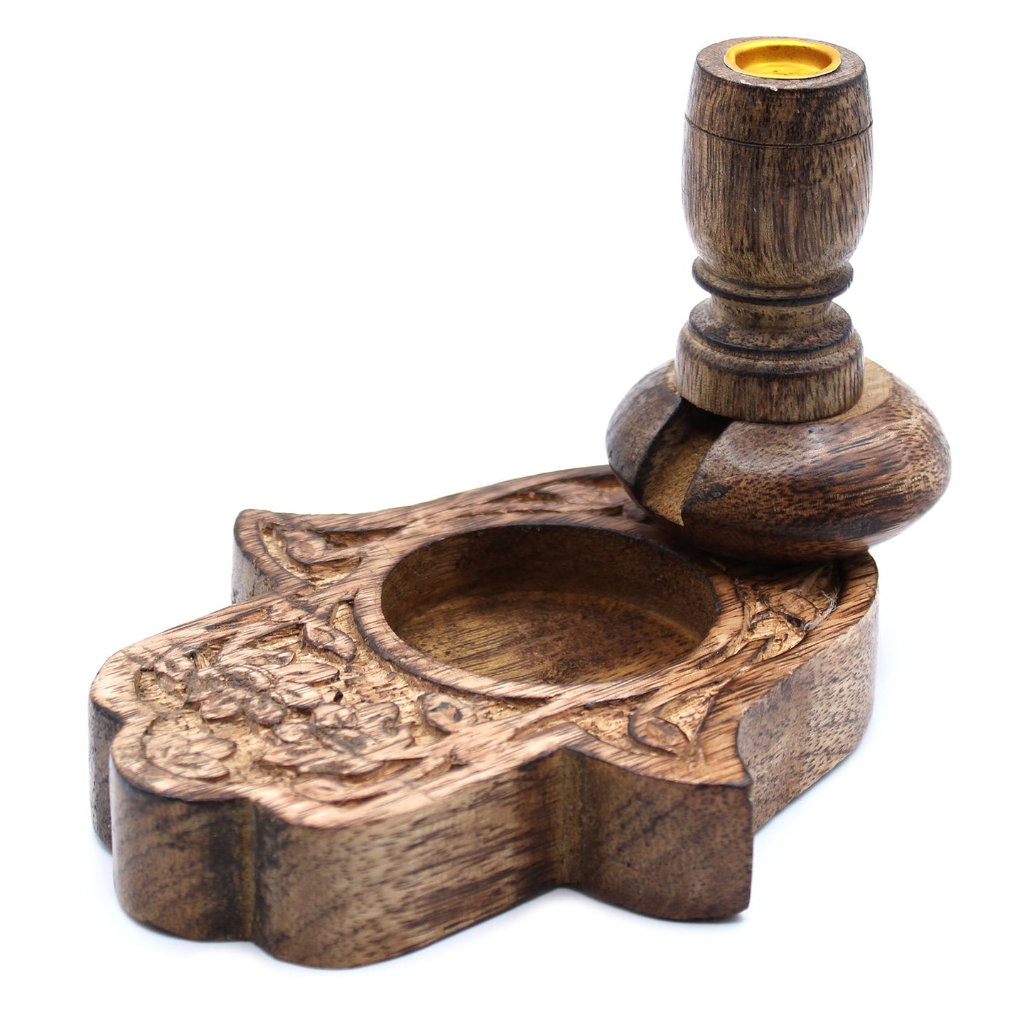 Small Hand Carved Mango Wood Hamsa Hand Backflow Incense Burner