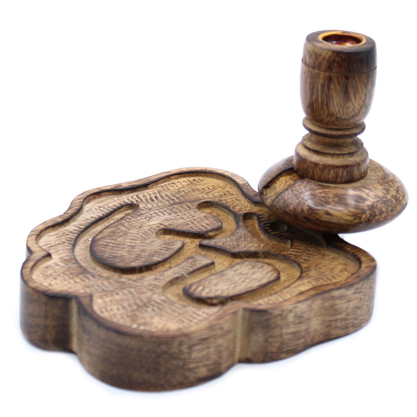 Small Hand Carved Mango Wood Ohm Backflow Incense Burner