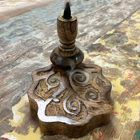 Small Hand Carved Mango Wood Tree Of Life Backflow Incense Burner