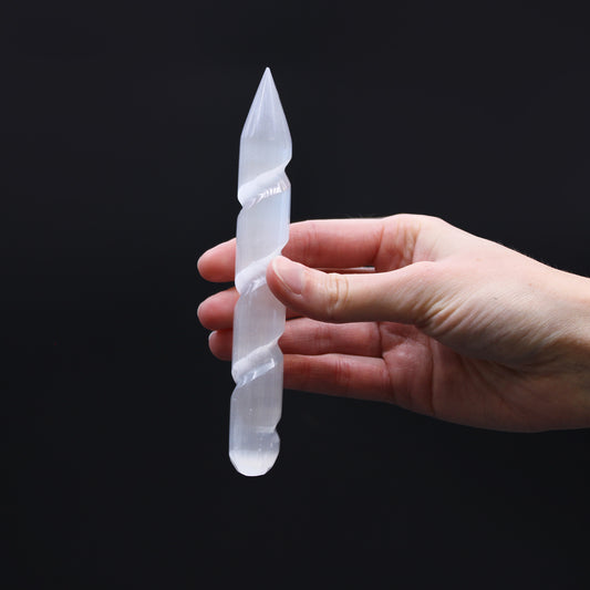 Selenite Spiral Wand 16cm Point