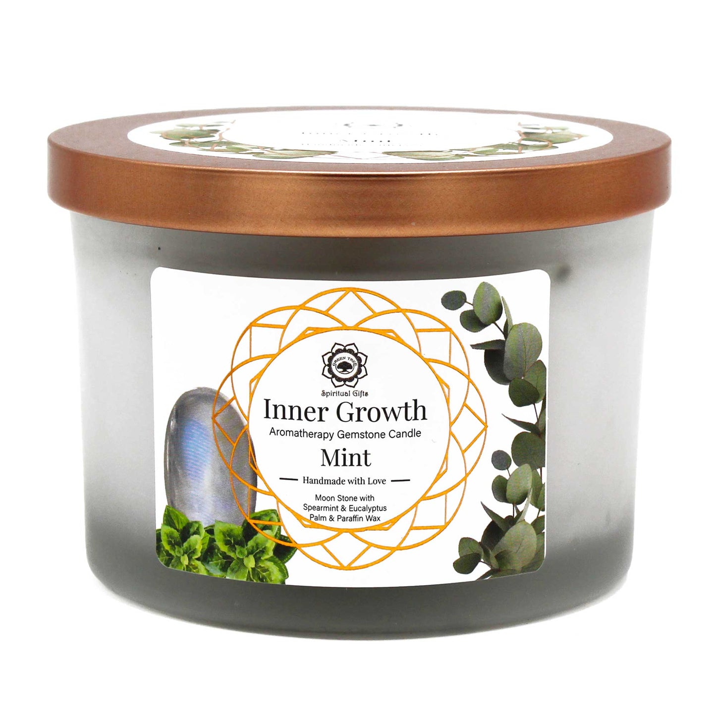 Mint And Moonstone Gemstone Candle - Inner Growth