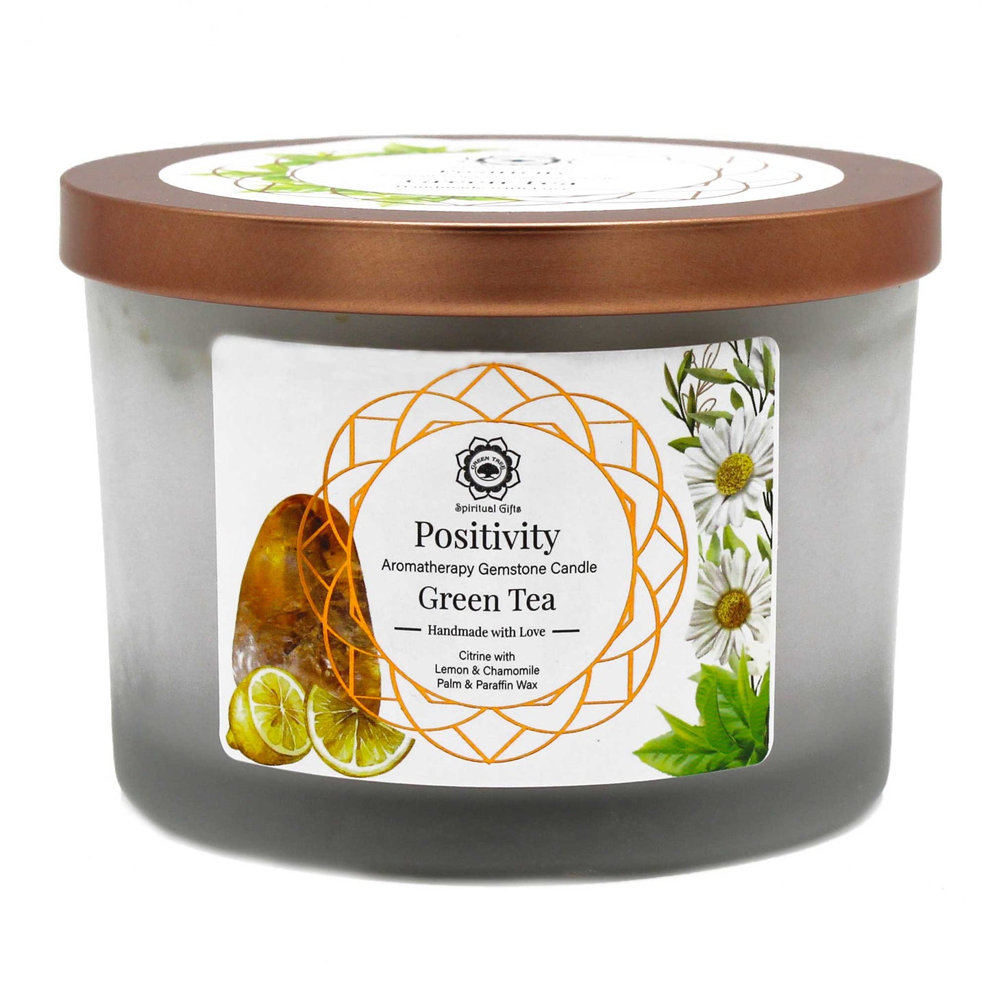 Green Tea And Citrine Gemstone Candle - Positivity