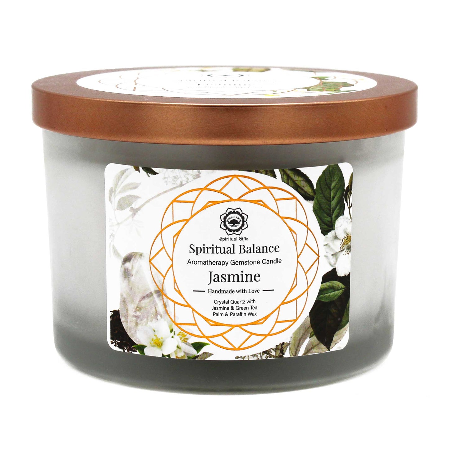 Jasmine And Clear Quartz Gemstone Candle - Spiritual Balance