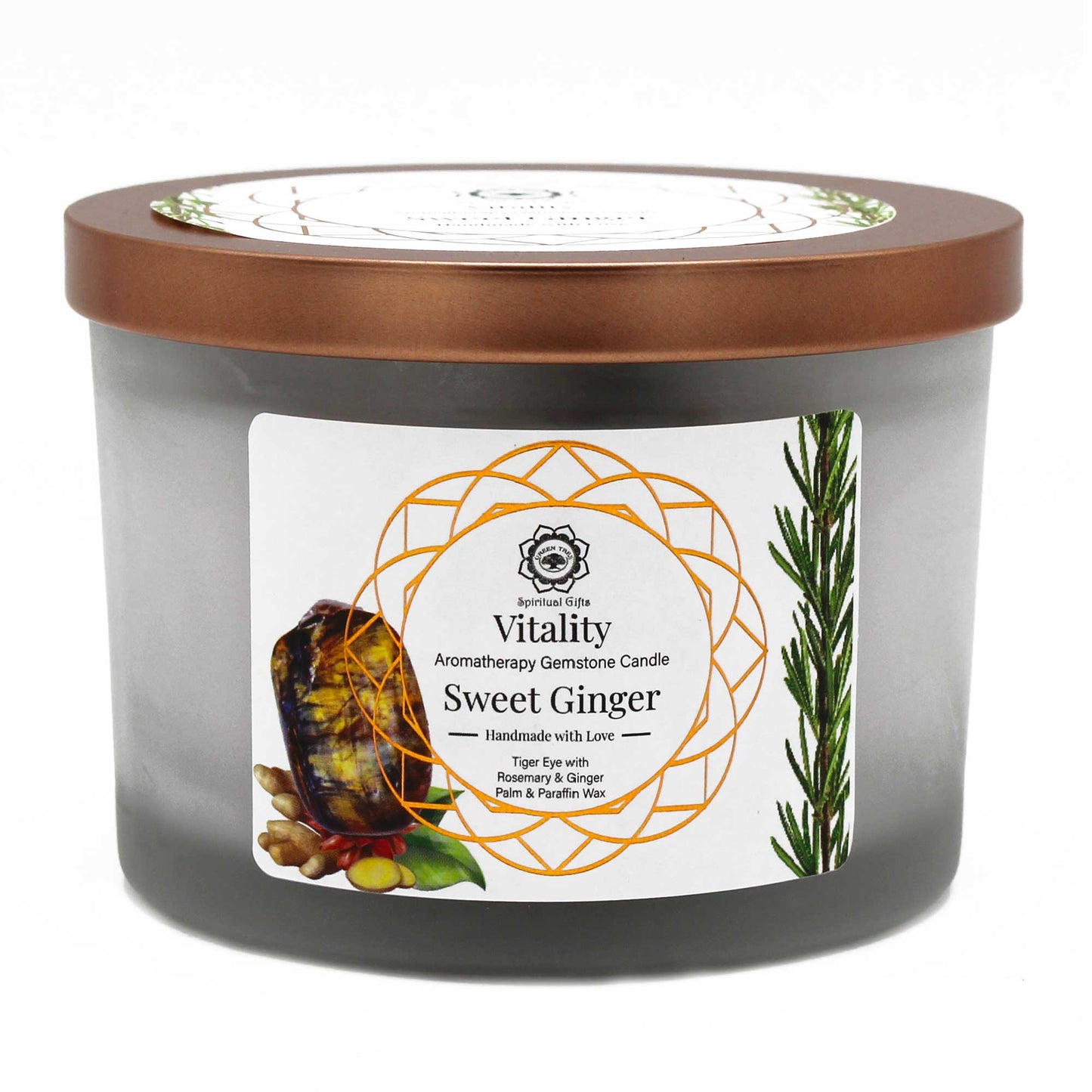 Ginger And Tiger's Eye Gemstone Candle - Vitality