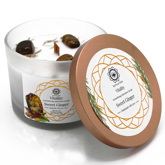 Ginger And Tiger's Eye Gemstone Candle - Vitality