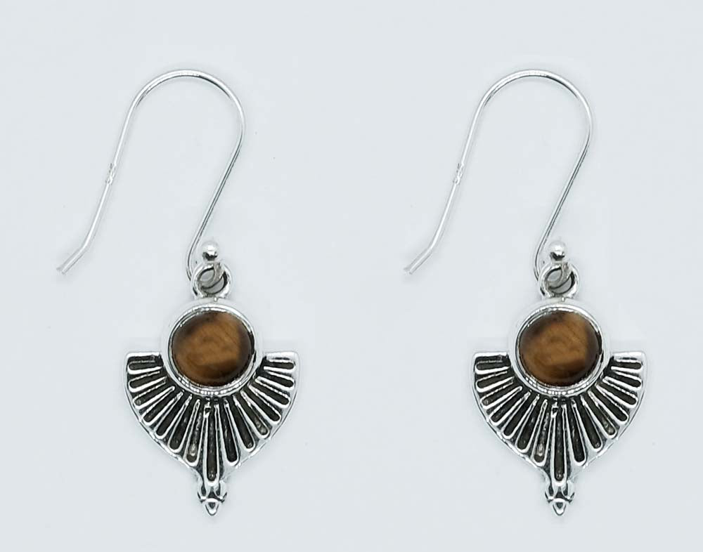 Sterling Silver Pointed Tiger's Eye Crystal Earrings