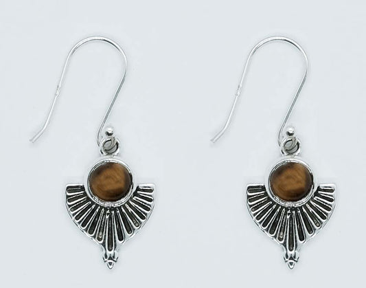 Sterling Silver Pointed Tiger's Eye Crystal Earrings