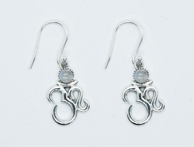 Sterling Silver Om Moonstone Crystal Earrings