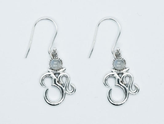 Sterling Silver Om Moonstone Crystal Earrings