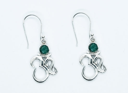 Sterling Silver Om Emerald Stone Crystal Earrings