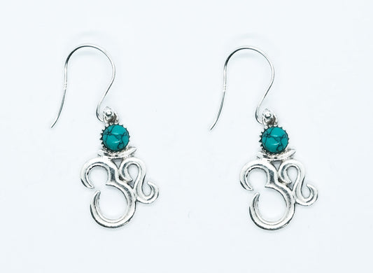 Sterling Silver Om Turquoise Crystal Earrings