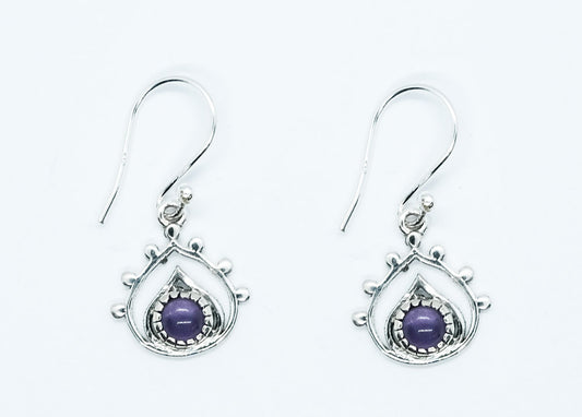 Sterling Silver Pear Shaped Amethyst Crystal Earrings