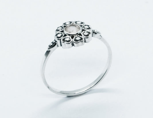 Sterling Silver Flower Rose Quartz Ring