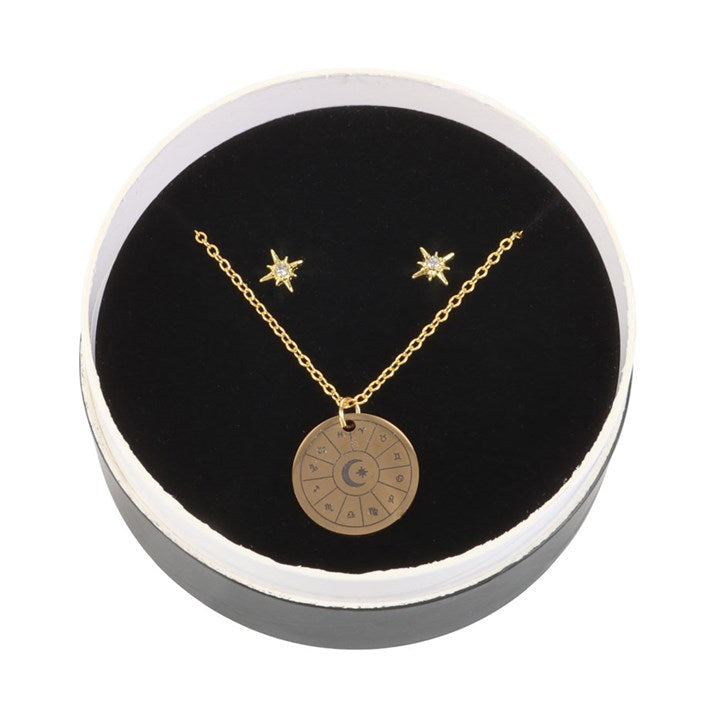 Astrology Wheel Earring And Necklace Gift Set