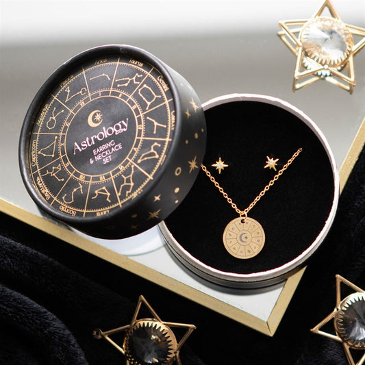 Astrology Wheel Earring And Necklace Gift Set