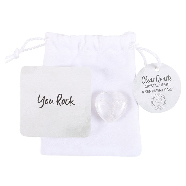 You Rock Clear Quartz Crystal Heart In Gift Bag