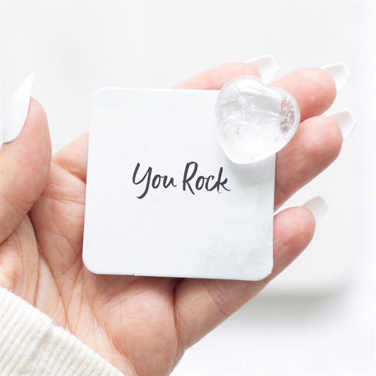 You Rock Clear Quartz Crystal Heart In Gift Bag