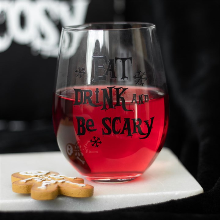 Eat, Drink And Be Scary Stemless Wine Glass