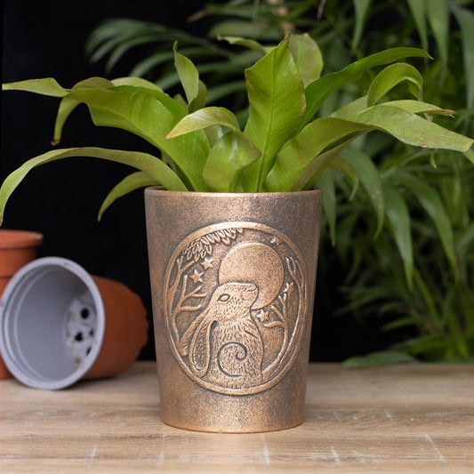 Moon Gazing Hare Bronze Terracotta Plant Pot