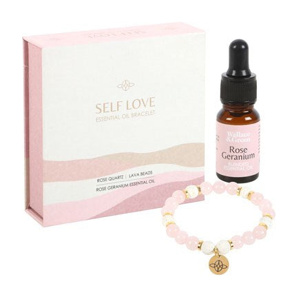 Self Love Rose Quartz Crystal Bracelet Essential Oil Set