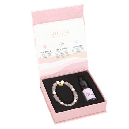 Self Love Rose Quartz Crystal Bracelet Essential Oil Set