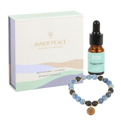 Inner Peace Blue Lace Agate Crystal Bracelet Essential Oil Set