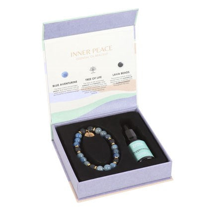 Inner Peace Blue Lace Agate Crystal Bracelet Essential Oil Set