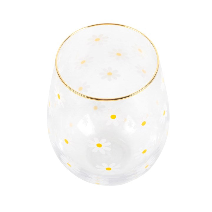 Daisy Print Stemless Wine Glass