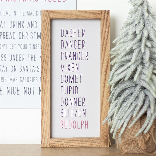 Reindeer Names Wooden Hanging Sign