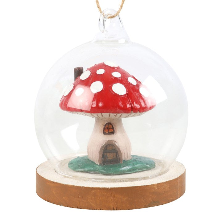 Mushroom House Glass Hanging Decoration