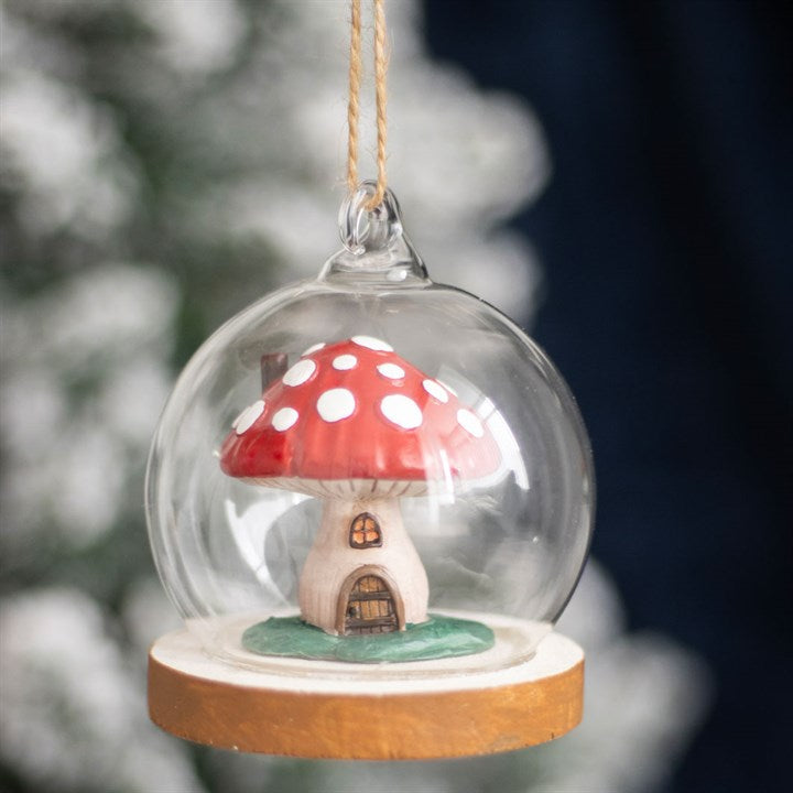 Mushroom House Glass Hanging Decoration