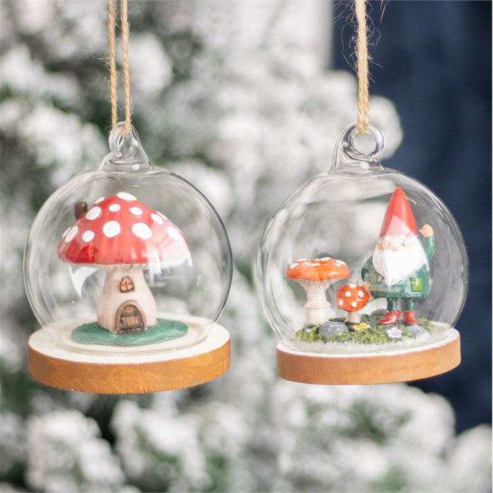 Mushroom House Glass Hanging Decoration