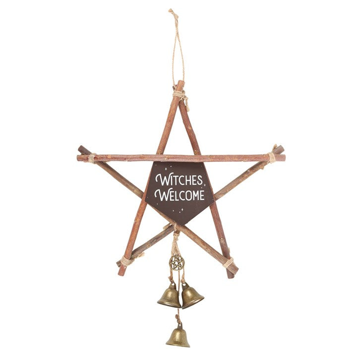 Witches Welcome Willow Pentagram Star Sign With Bells