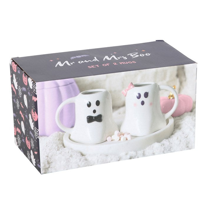 Mr & Mrs Boo Ghost Shaped Mug Set