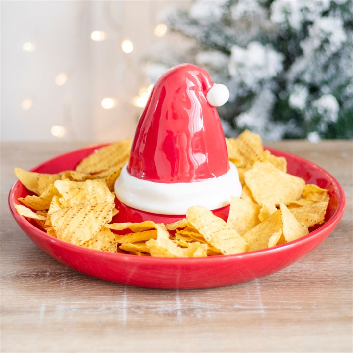 Red Santa Hat Chip & Dip Serving Dish
