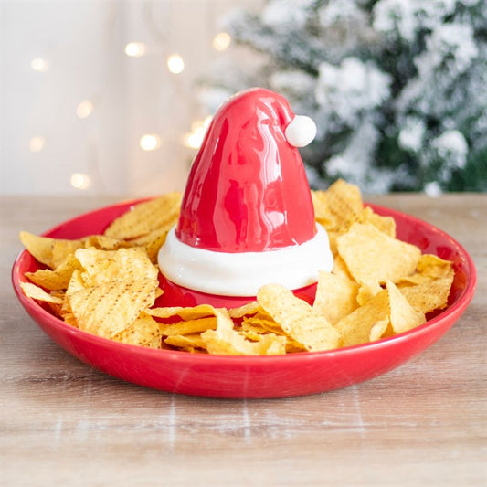 Red Santa Hat Chip & Dip Serving Dish