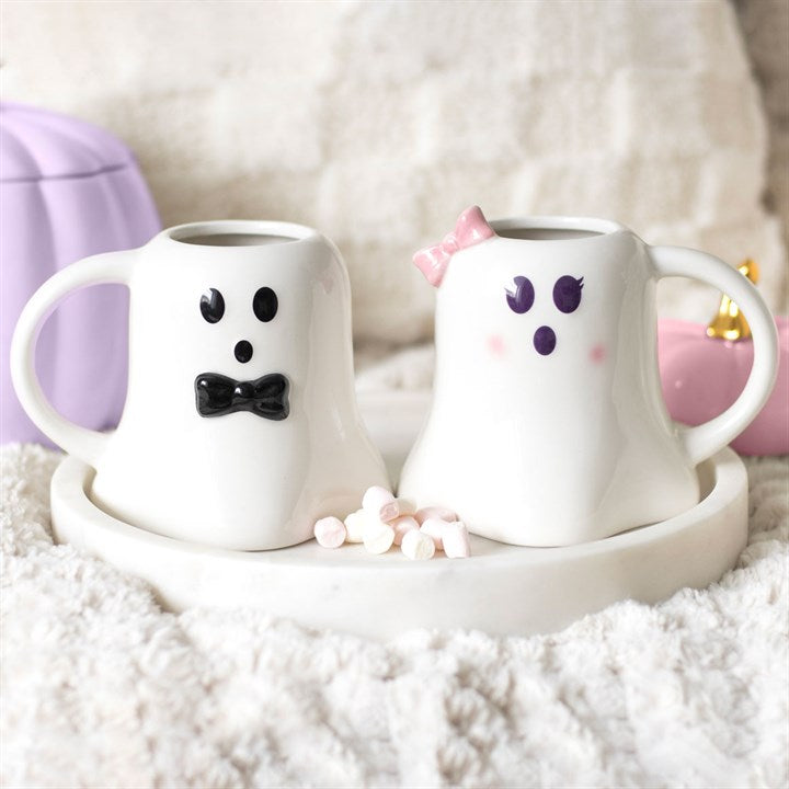 Mr & Mrs Boo Ghost Shaped Mug Set