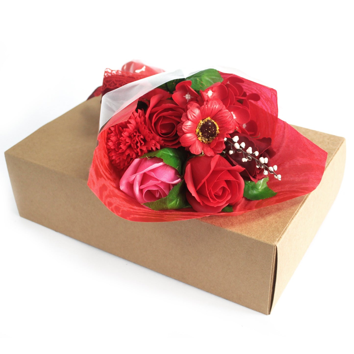 Boxed Handmade Soap Flower Bouquet Red