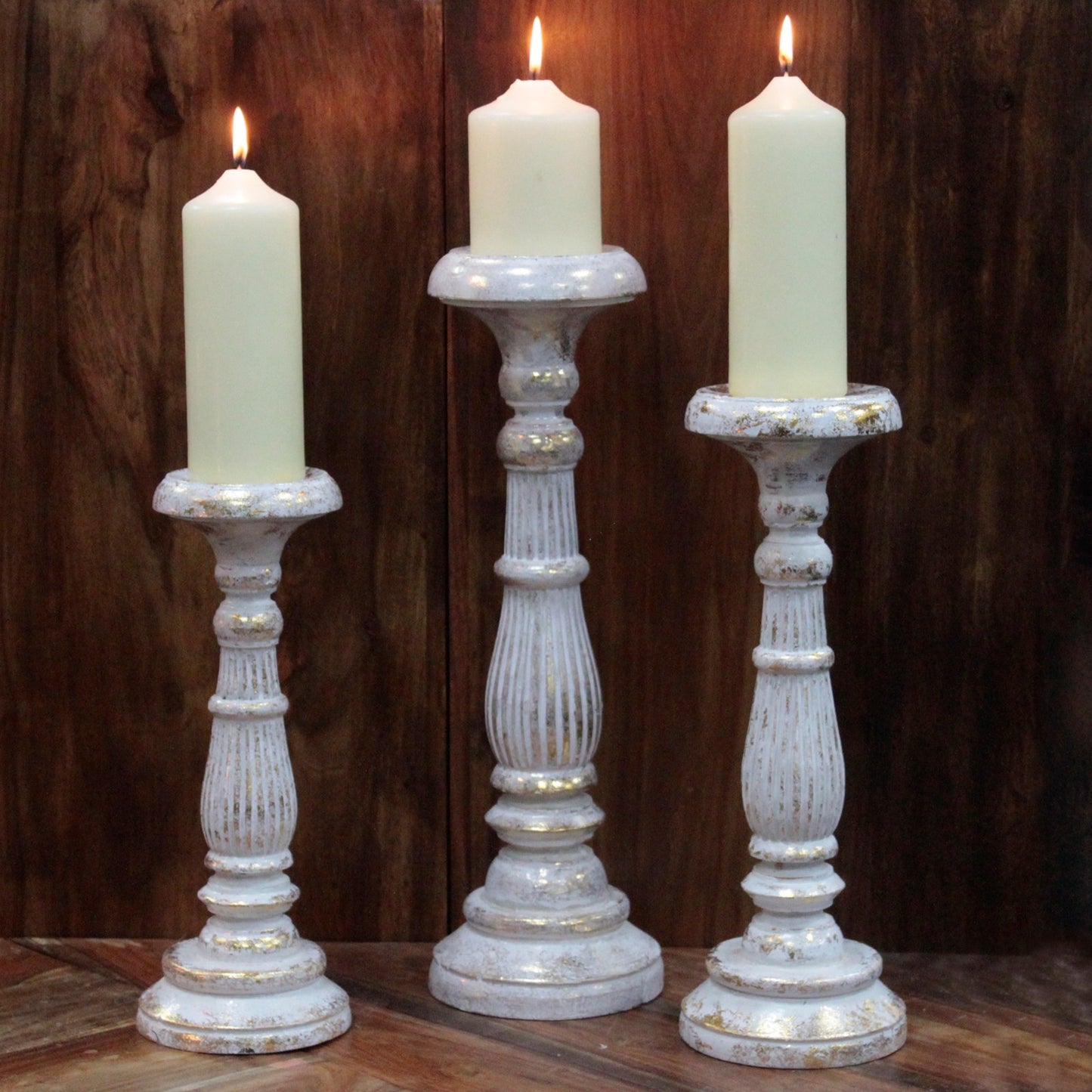 Hand Carved Vintage Candle Stands - White And Gold