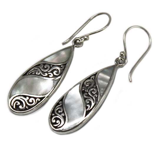 Teardrop Shell and Sterling Silver Earrings