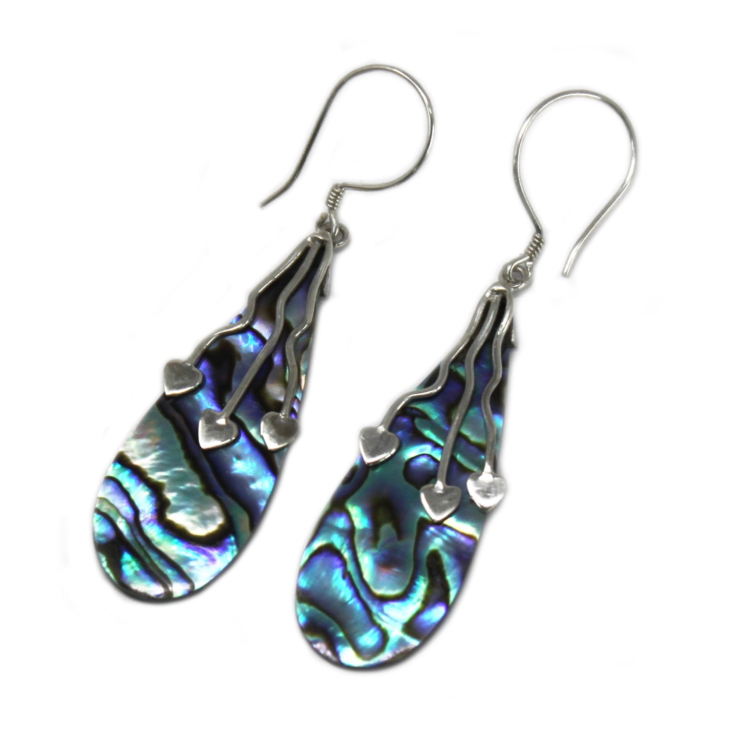 Three Hearts Abalone Shell and Sterling Silver Earrings