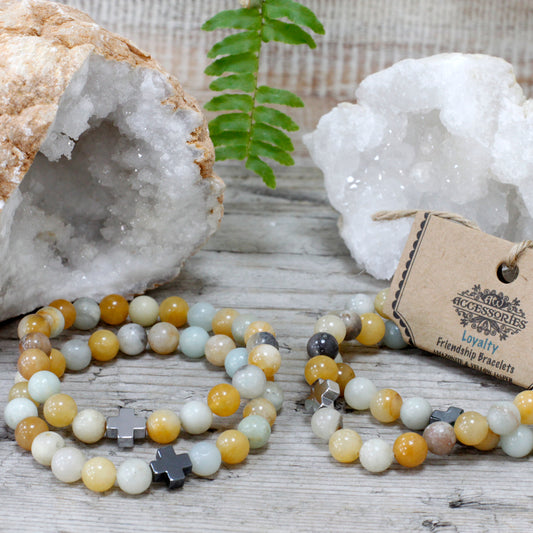 Amazonite & Yellow Japer Cross Crystal Power Bracelet