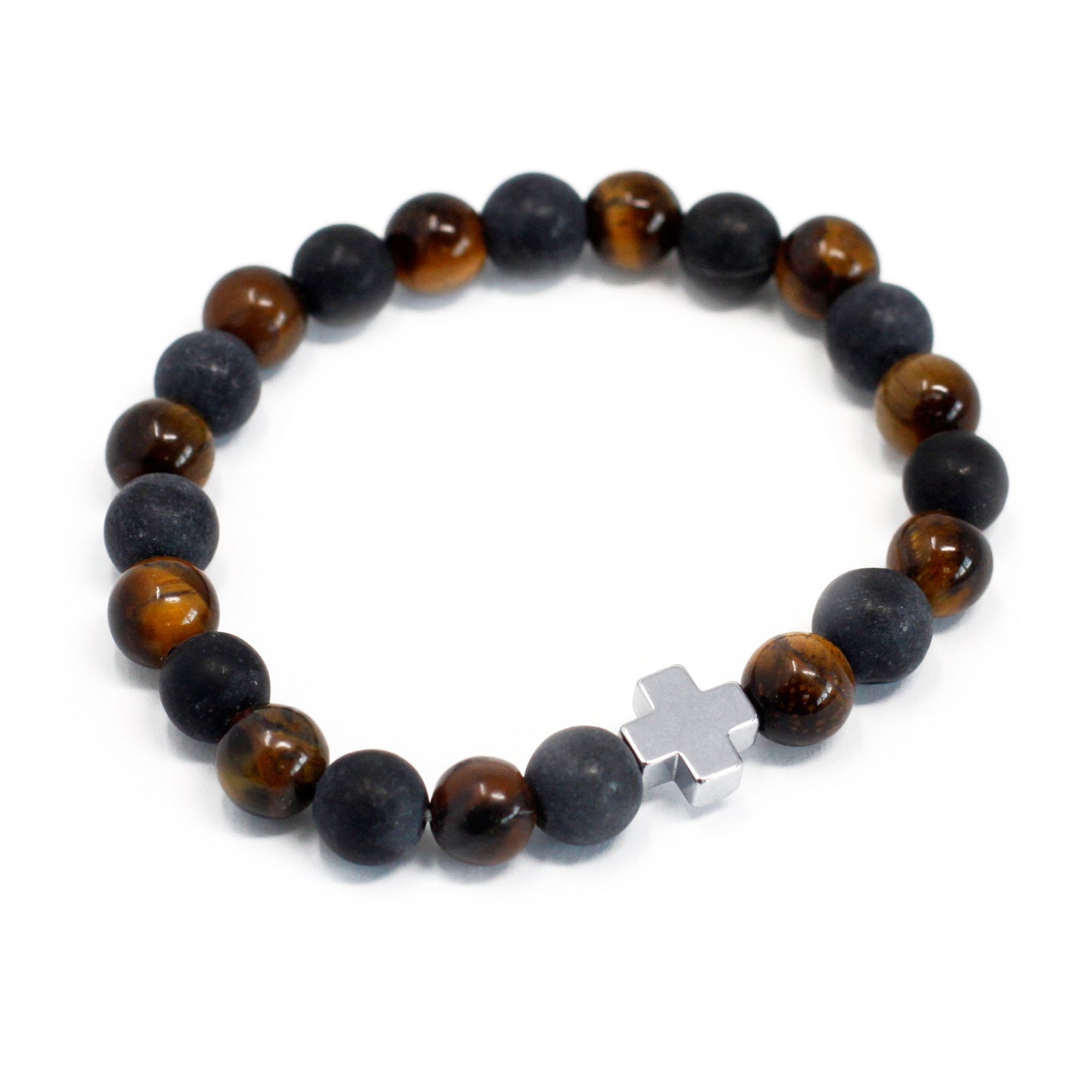 Tiger's Eye and Black Stone Cross Crystal Power Bracelet