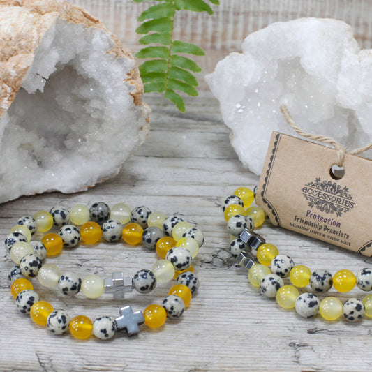 Dalmatian Jasper & Yellow Agate Crystal Protection Power Bracelet